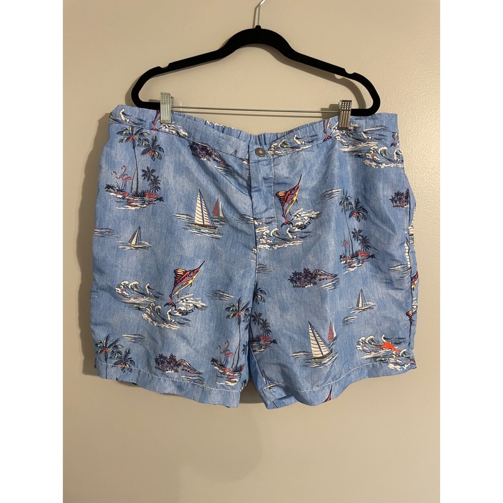 Tommy Bahama Swim Trunks Mens XXL Blue Tropical Sailboat Marlin Relax Shorts